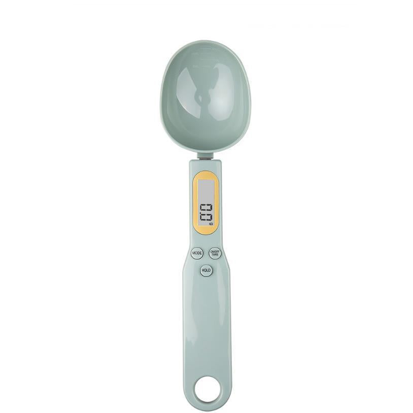 Light olive green digital precision measuring scoop for baking