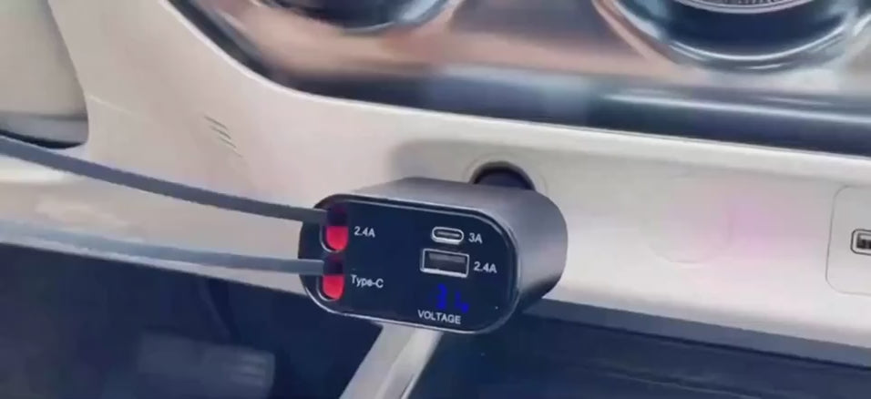 Adjustable swivel head on a fast charging metal car adapter showing flexible angle